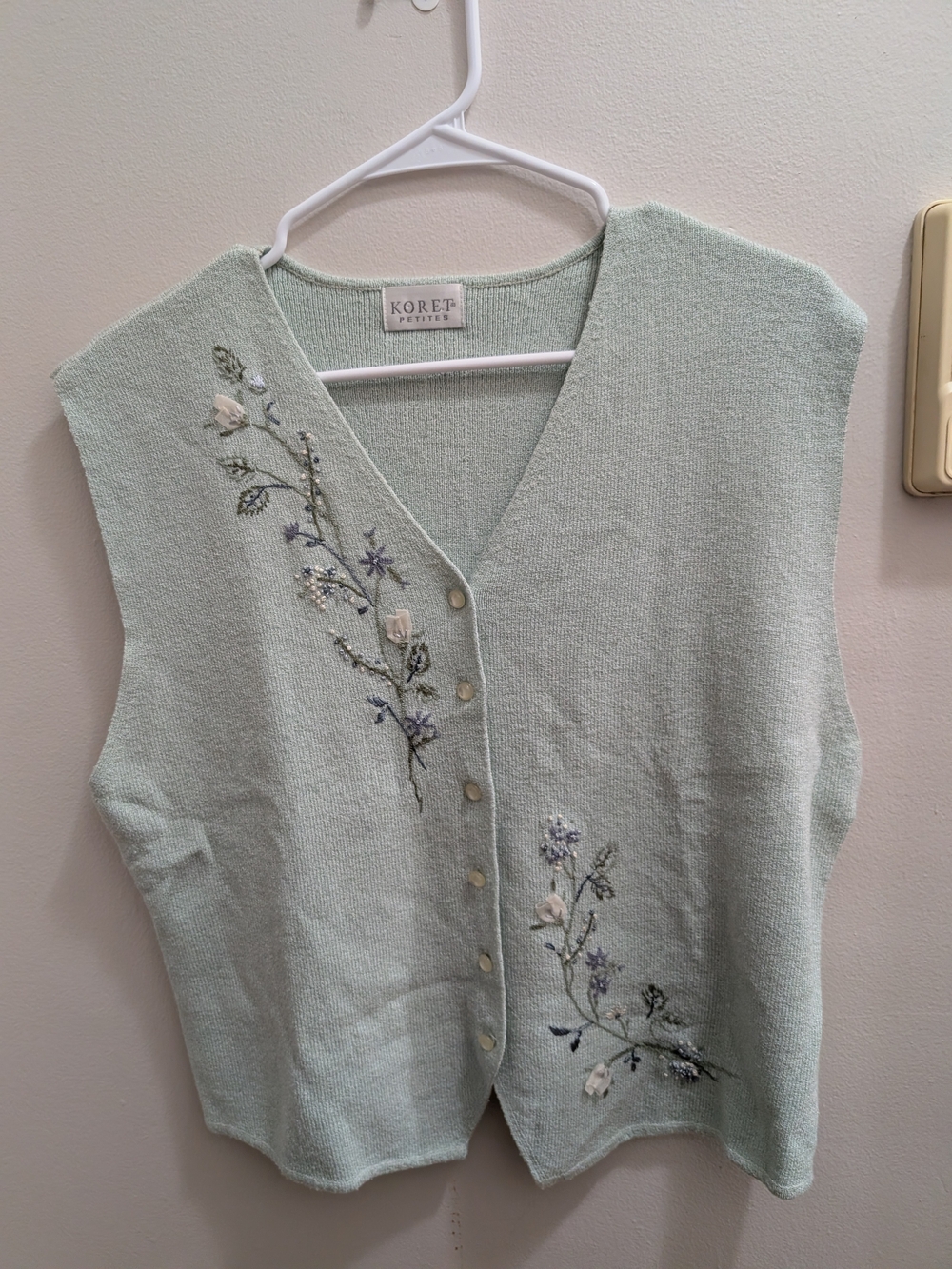 VINTAGE 2P Koret Petites Embroidered Sweater Shirt & Vest in Green Size Large